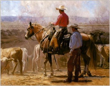 Cowboys und ihre cattles am Bauernhof Originale Westernkunst Ölgemälde